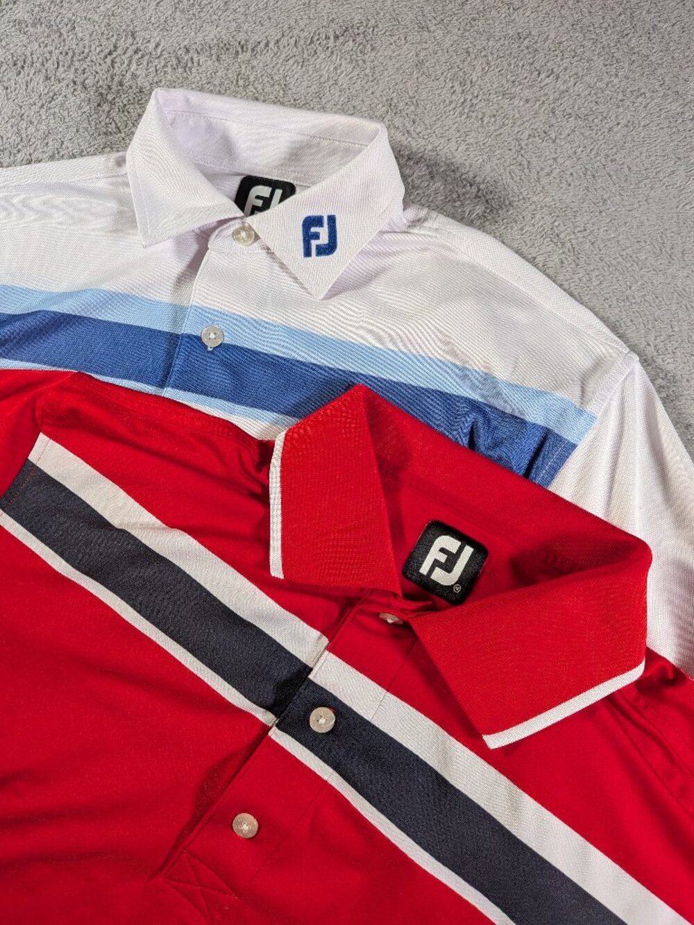 FootJoy FJ Men's M 2-Pack Golf Polos Red White Striped Performance
